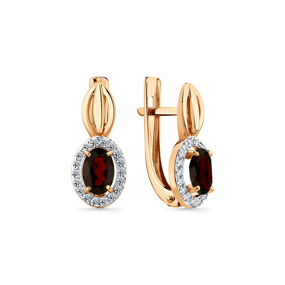 Cercei din aur roșu cu Cubic Zirconia Incolor, Granat