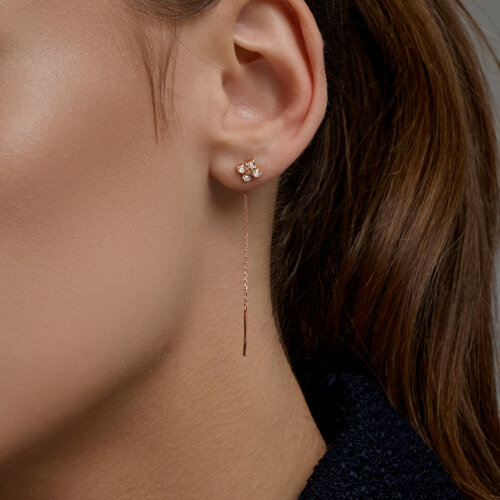 Cercei Lanț din aur roșu cu pietre Cubic Zirconia Incolor