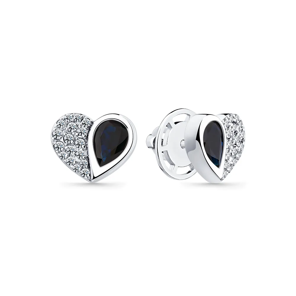 Cercei Pusete din aur alb cu Diamant, Safir