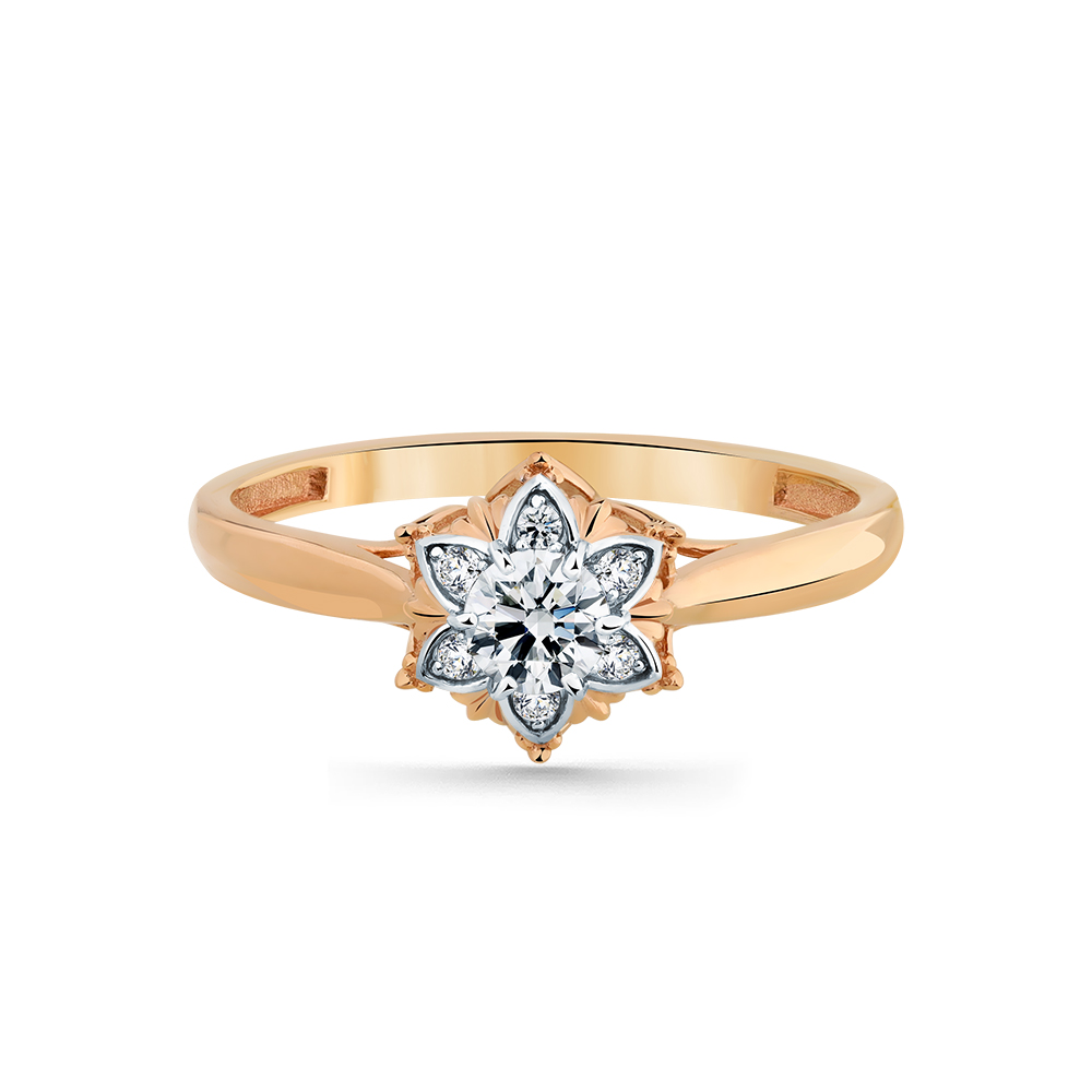 Inel din aur roșu cu pietre Cubic Zirconia Incolor