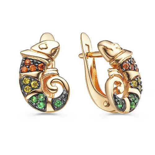 Cercei p-u copii din aur roșu cu Cubic Zirconia Orange, Cubic Zirconia Verde