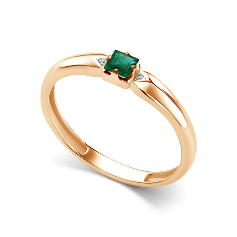 Кольцо из красного золота с камнями Бриллиант, Изумруд