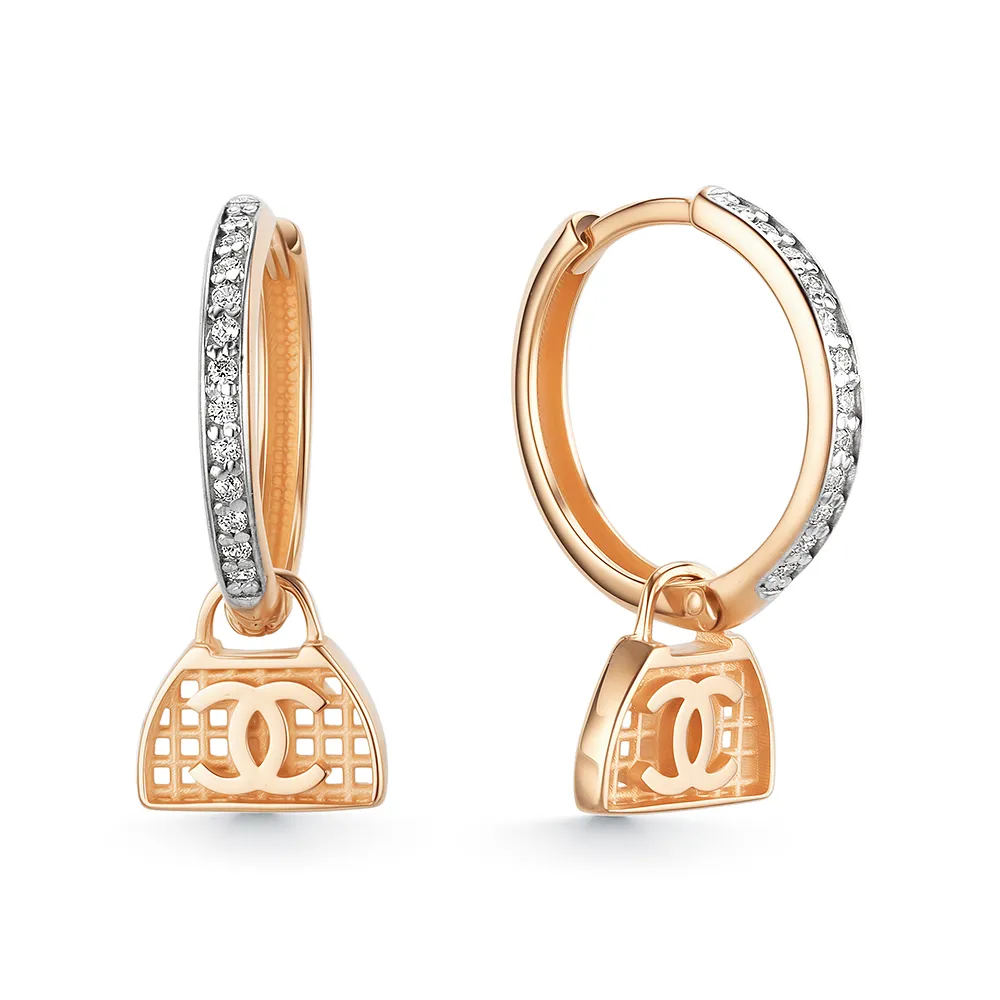 Cercei Creole din aur roșu cu Cubic Zirconia Incolor