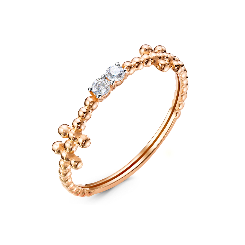 Inel din aur roșu cu pietre Cubic Zirconia Incolor