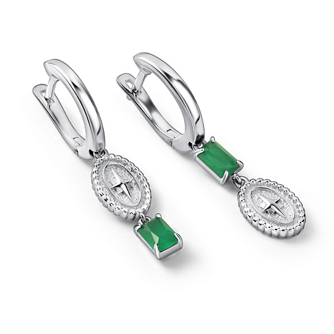 Серьги Длинные из серебра с камнями Агат зеленый