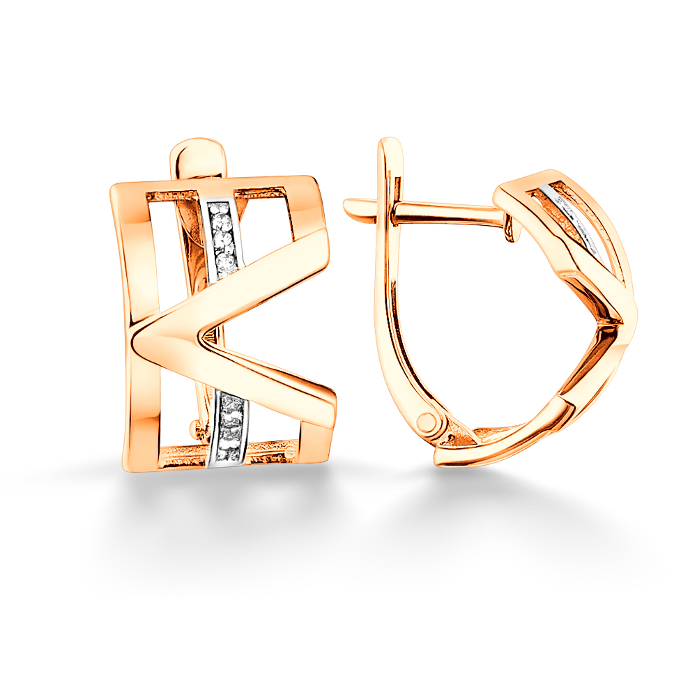 Cercei din aur roșu cu pietre Cubic Zirconia Incolor