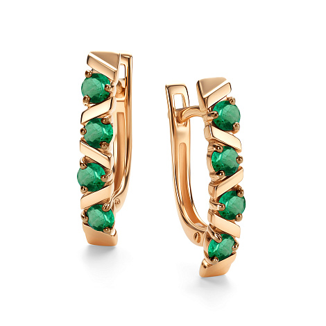 Cercei din aur roșu cu pietre Smarald