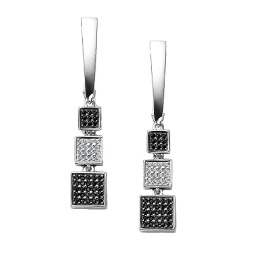 Cercei Suspendați din aur alb cu Diamant, Diamant negru