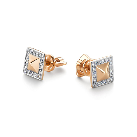 Серьги Пусеты из красного золота с камнями Бриллиант