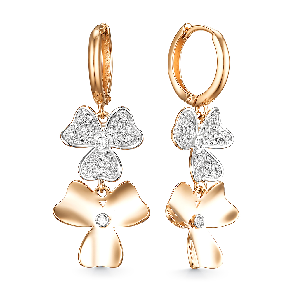 Cercei Creole din aur roșu cu pietre Cubic Zirconia Incolor