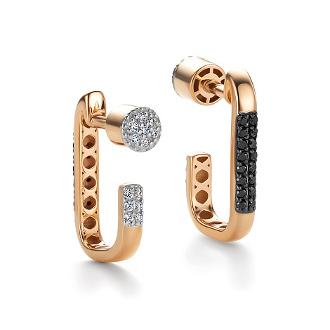 Cercei Pusete din aur roșu cu pietre Diamant, Diamant negru