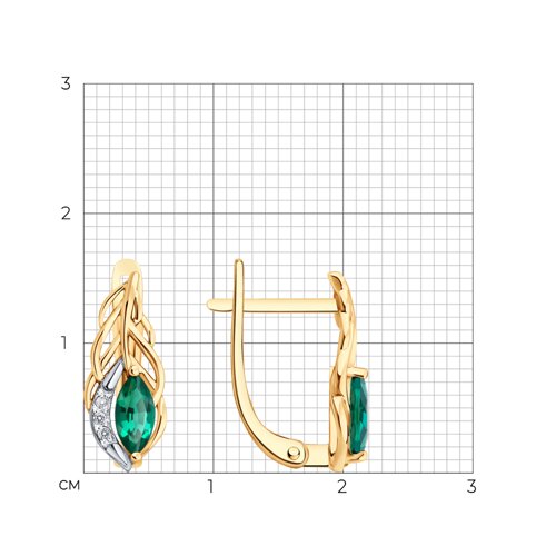 Серьги из красного золота с камнями Бриллиант, Изумруд гидротермальный