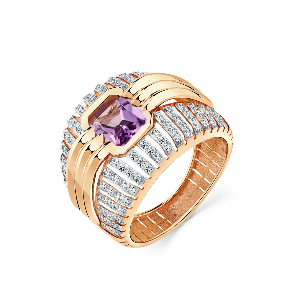 Inel din aur roșu cu Cubic Zirconia Incolor, Ametist