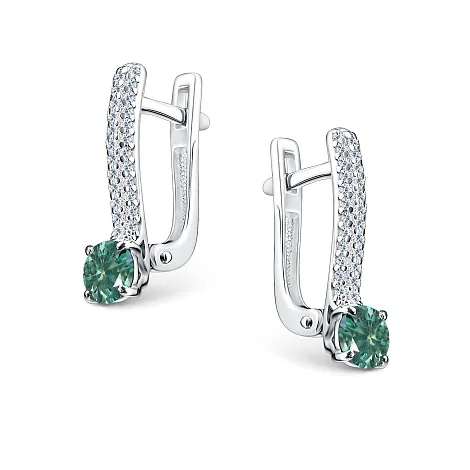 Cercei din argint cu Cubic Zirconia Incolor, Moissanite Verde