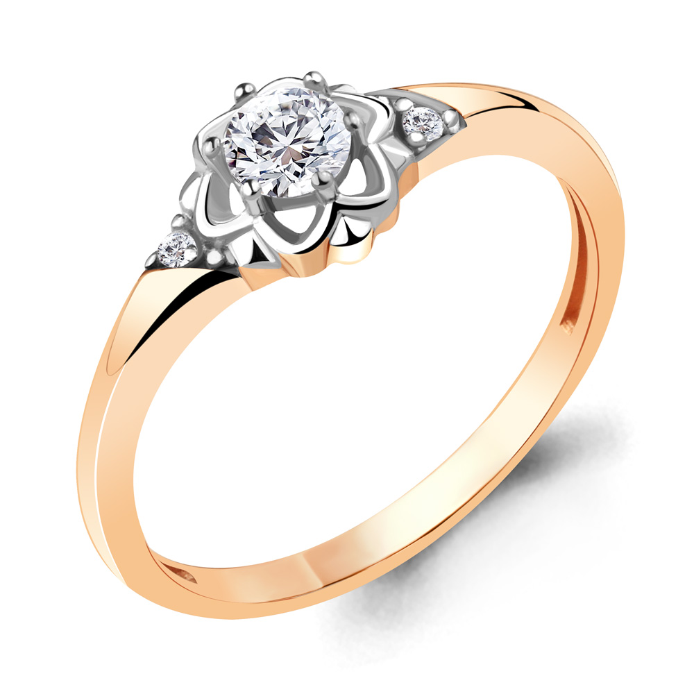 Кольцо из красного золота с камнями Фианит