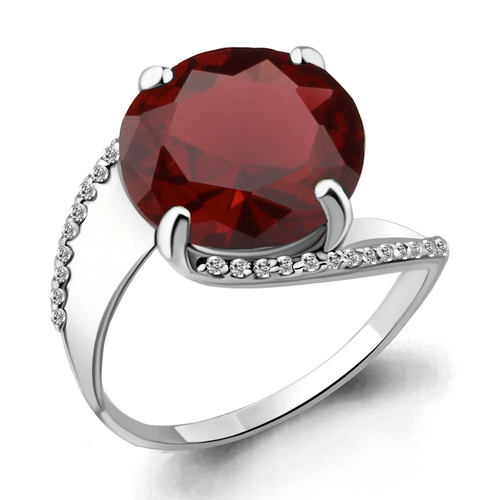 Inel din aur alb cu Cubic Zirconia Incolor, Granat