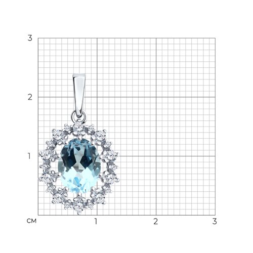 Pandantiv din argint  cu pietre Cubic Zirconia Incolor, Topaz albastru