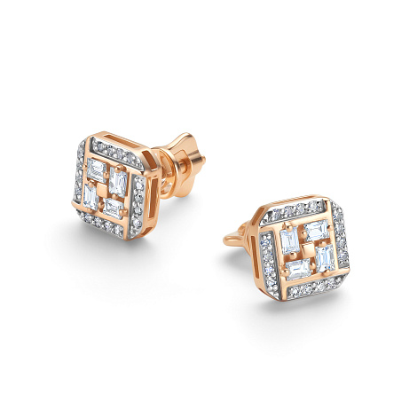 Серьги Пусеты из красного золота с камнями Бриллиант