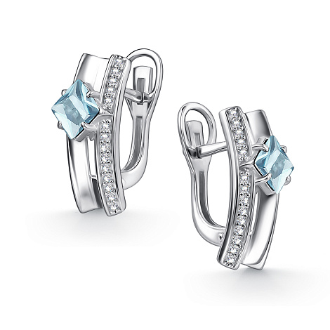 Cercei din argint  cu pietre Cubic Zirconia Incolor, Topaz albastru