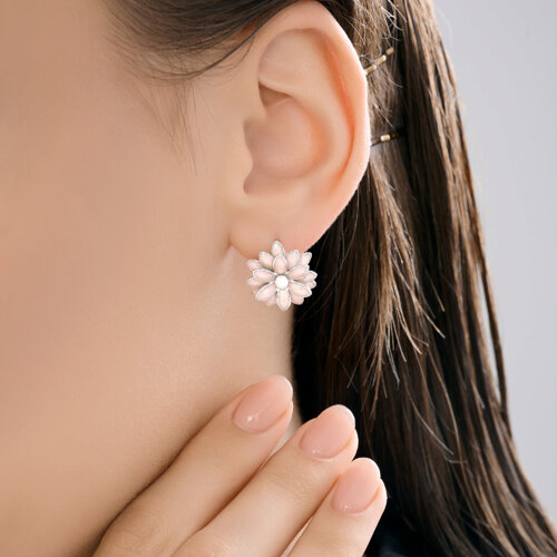 Серьги из серебра с камнями Жемчуг имит., Эмаль