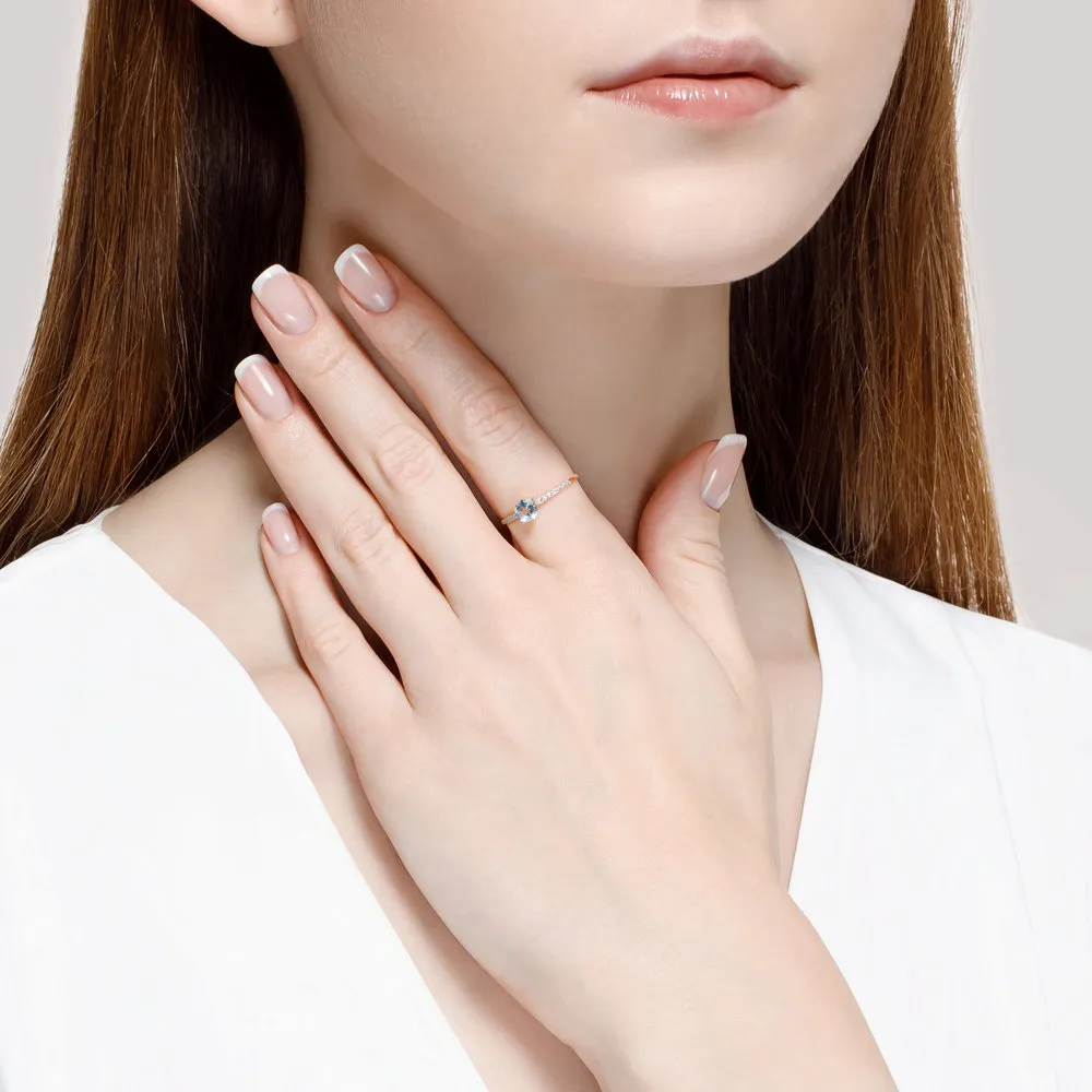 Inel din aur roșu cu Cubic Zirconia Incolor, Topaz albastru