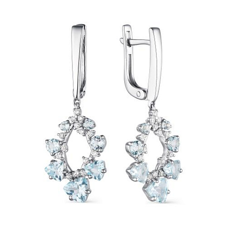 Cercei Suspendați din argint  cu pietre Cubic Zirconia Incolor, Topaz albastru