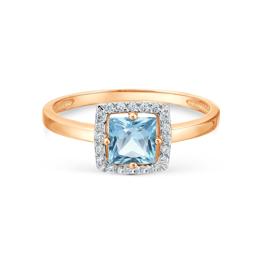 Inel din aur roșu cu pietre Cubic Zirconia Incolor, Topaz