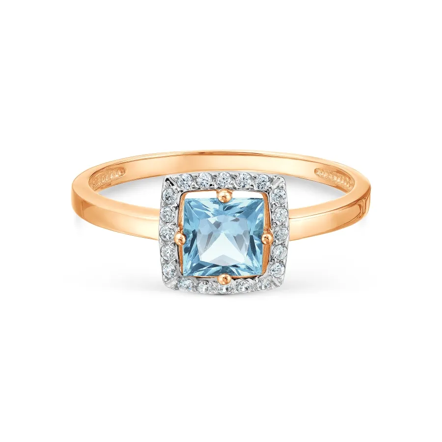 Inel din aur roșu cu Cubic Zirconia Incolor, Topaz