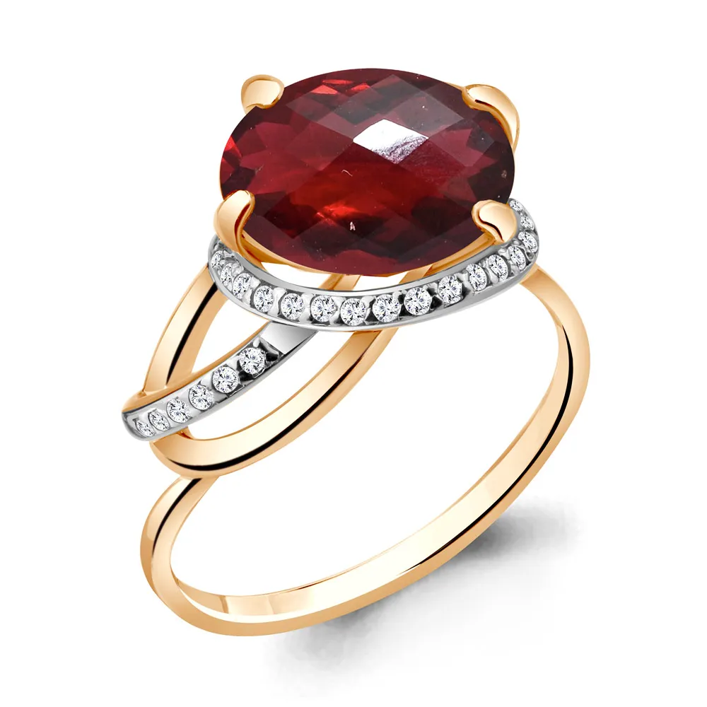 Inel din aur roșu cu Cubic Zirconia Incolor, Granat