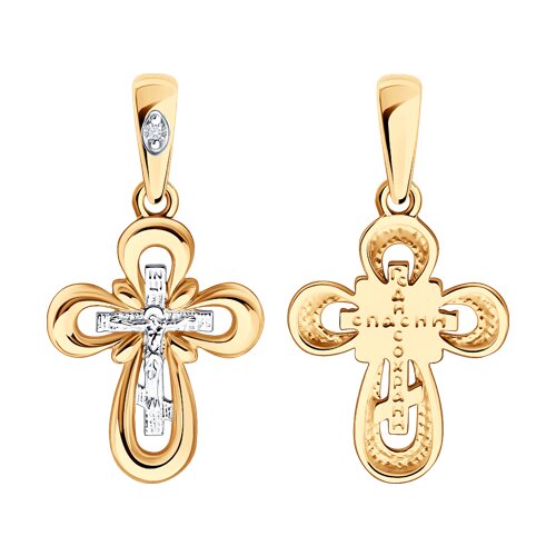 Cruce din aur roșu cu pietre Diamant