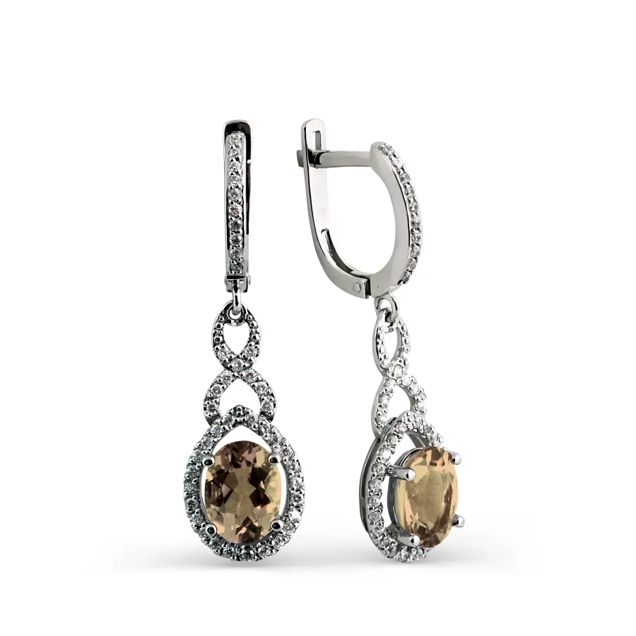 Cercei Suspendați din aur alb cu Cubic Zirconia Incolor, Cuarț fumuriu