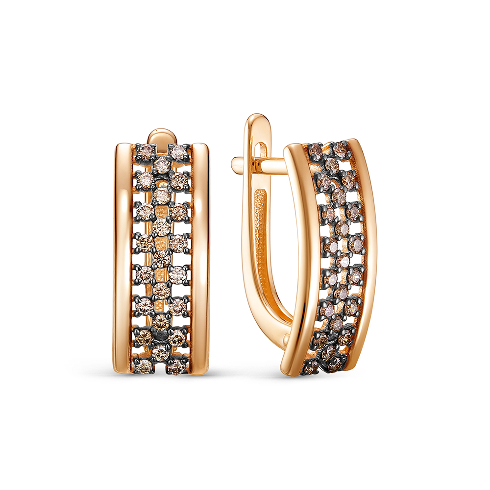 Cercei din aur roșu cu pietre Diamant Cognac