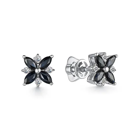 Cercei Pusete din aur alb cu Diamant, Safir