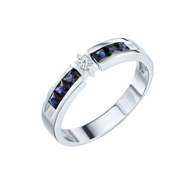 Inel din aur alb cu pietre Diamant, Safir