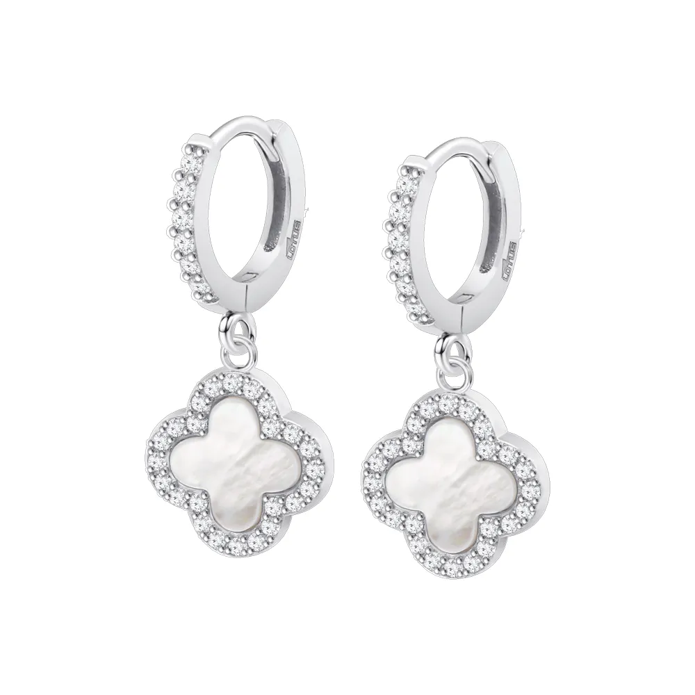 Cercei Creole din argint cu Cubic Zirconia Incolor, Sidef Alb