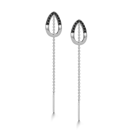 Cercei Lanț din aur alb cu pietre Diamant negru
