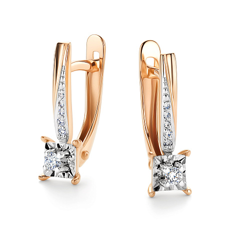 Серьги из красного золота с камнями Бриллиант