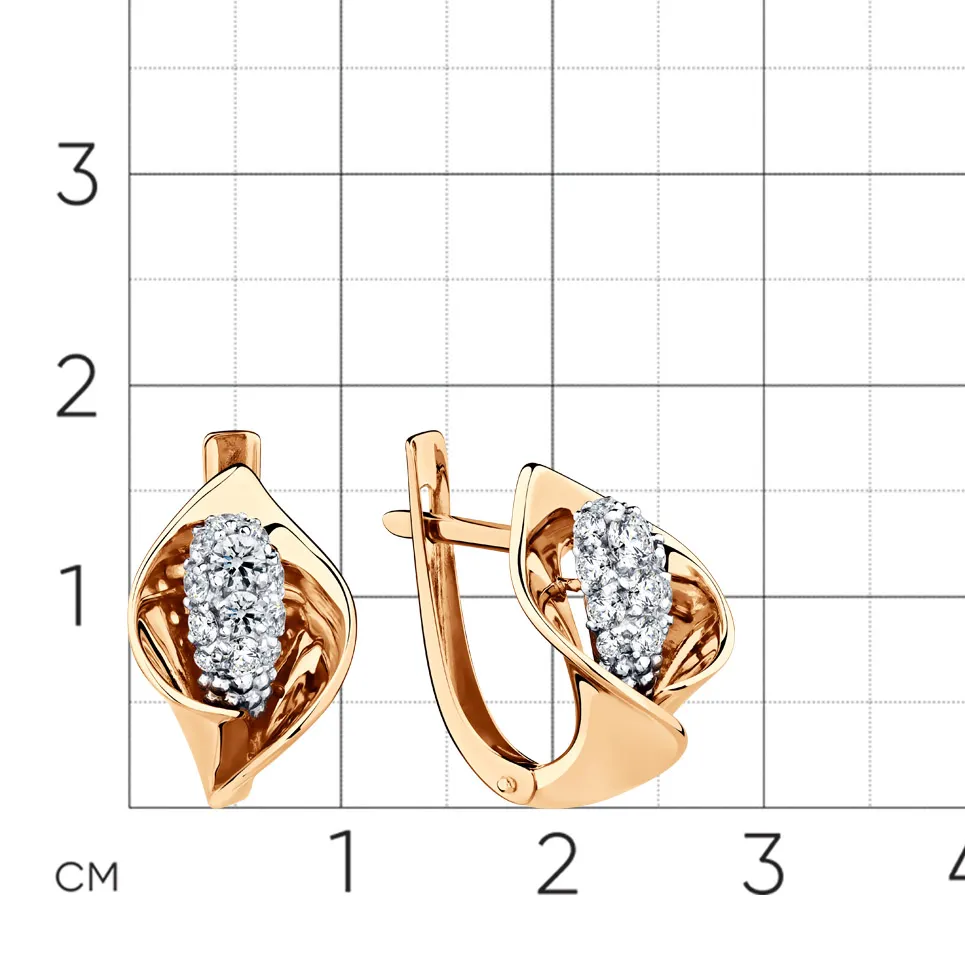 Cercei din aur alb și roșu cu Cubic Zirconia Incolor