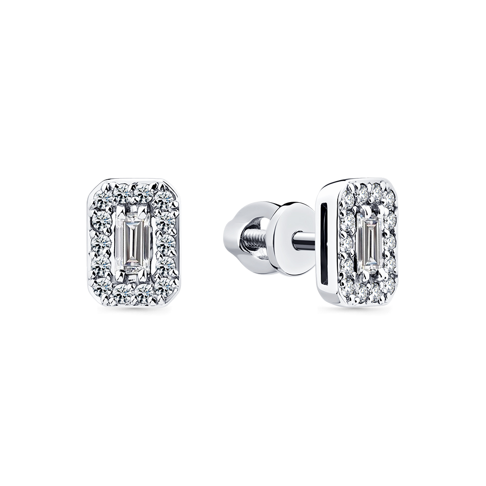 Cercei Pusete din aur alb cu pietre Diamant