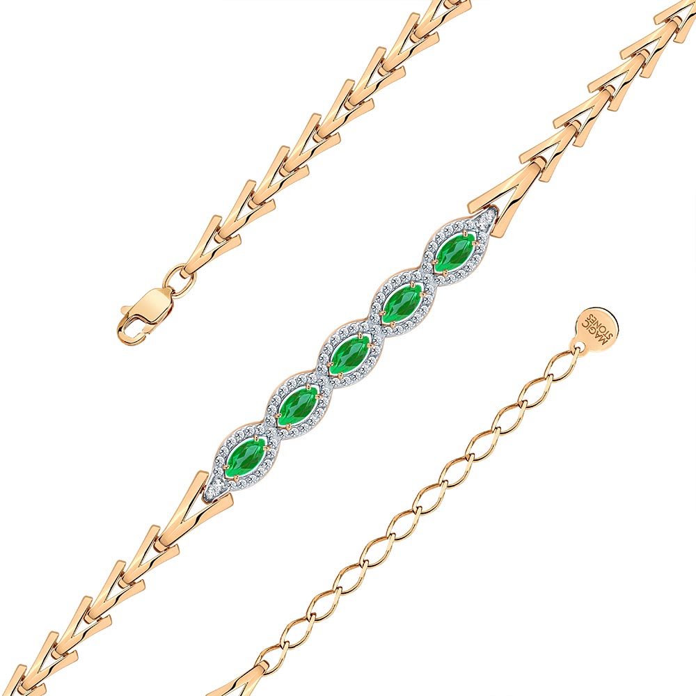 Brățară din aur roșu cu pietre Cubic Zirconia Incolor, Agat verde