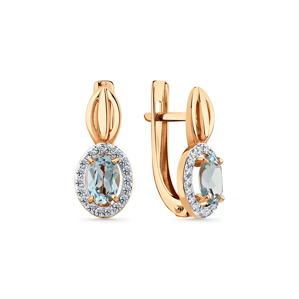 Cercei din aur roșu cu Cubic Zirconia Incolor, Topaz