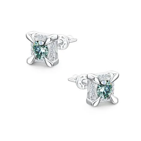 Cercei Pusete din argint cu Cubic Zirconia Incolor, Moissanite Verde