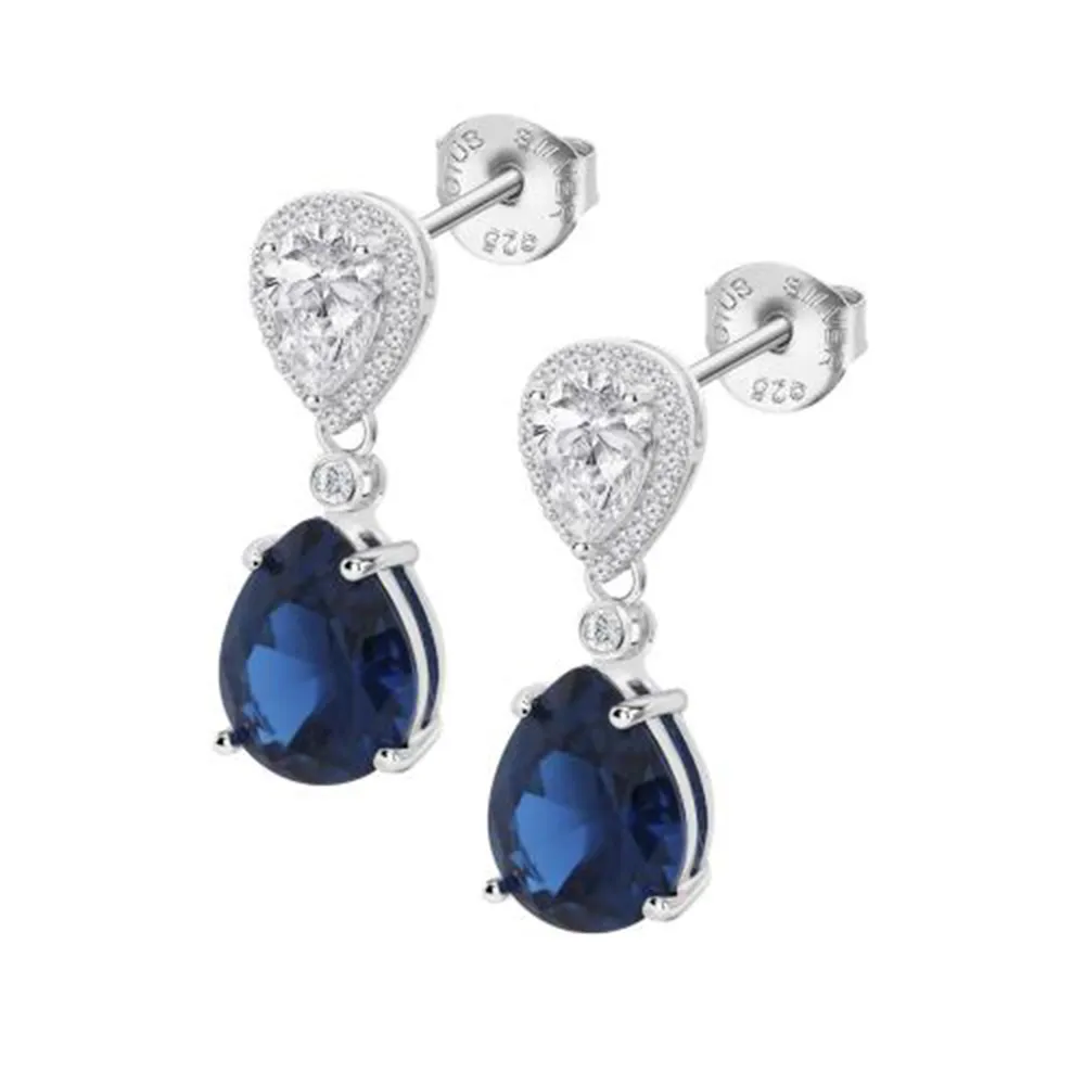 Cercei Pusete din argint cu Cubic Zirconia Incolor, Cubic Zirconia Albastru Safir