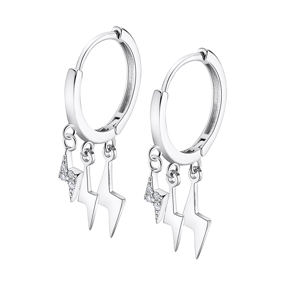Cercei Creole din argint  cu pietre Cubic Zirconia Incolor