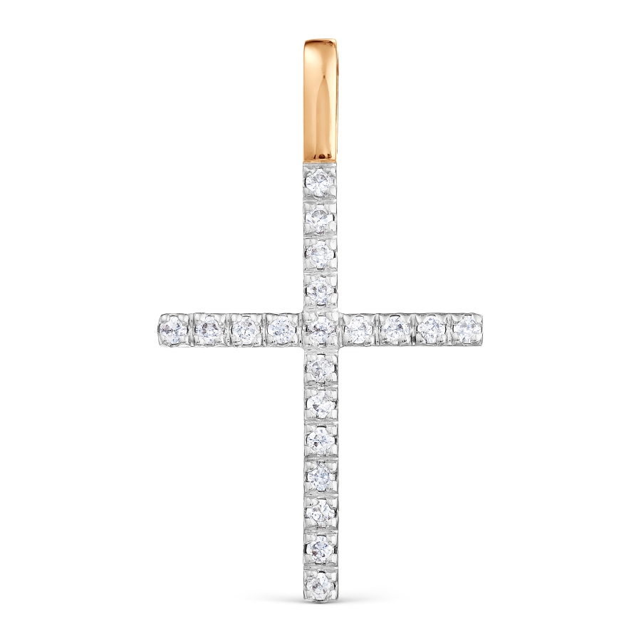 Cruce din aur roșu cu pietre Cubic Zirconia Incolor