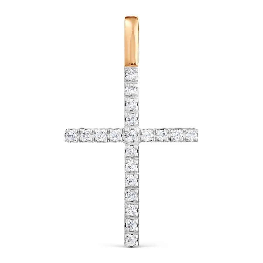 Cruce din aur roșu cu Cubic Zirconia Incolor