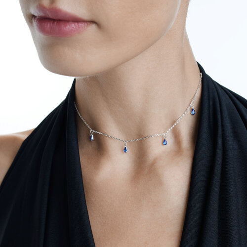 Colier din argint cu Cubic Zirconia Albastru Safir