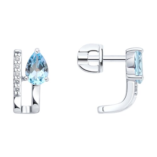 Cercei Pusete din argint  cu pietre Cubic Zirconia Incolor, Topaz albastru