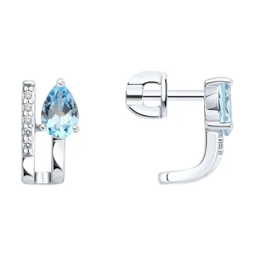 Cercei Pusete din argint cu Cubic Zirconia Incolor, Topaz albastru