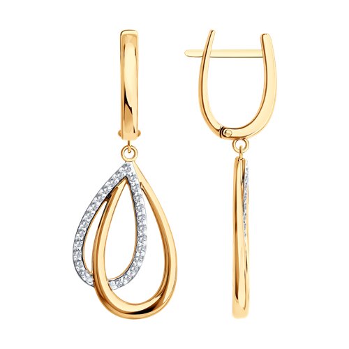 Серьги Длинные из красного золота с камнями Фианит